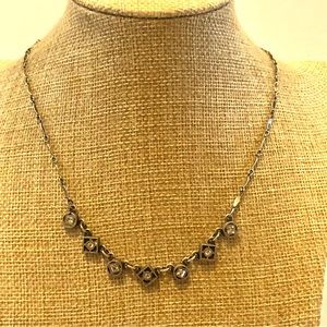 Myka Necklace silver tone w/ clear Swarovski crystals -circles & squares design